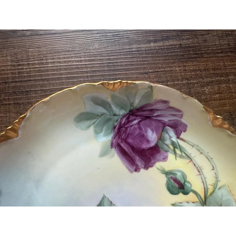 RC Versailles Bavaria Hand Painted Rose‎ Cabinet Plate Gold Scalloped Rim
